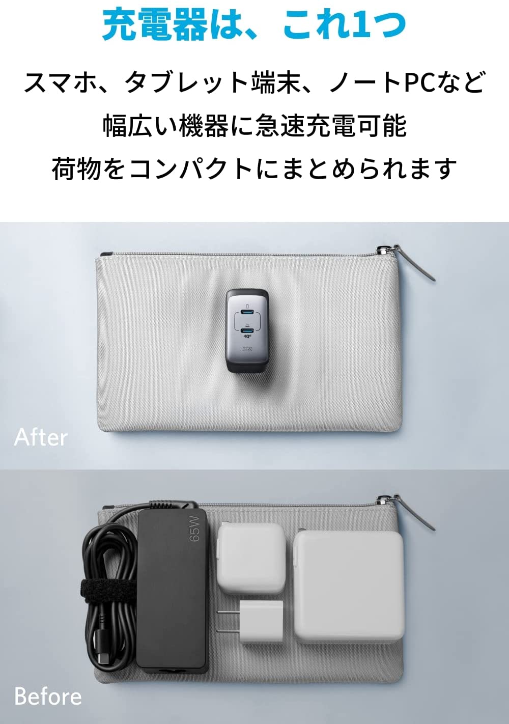 Anker PowerPort III 2-Port 65W (USB PD 充電器 USB-C 2ポート) MacBook PD対応Windows PC iPad iPhone Galaxy Android スマートフォン ノートPC 各種 その他機器対応：アンカー・ダイレクト