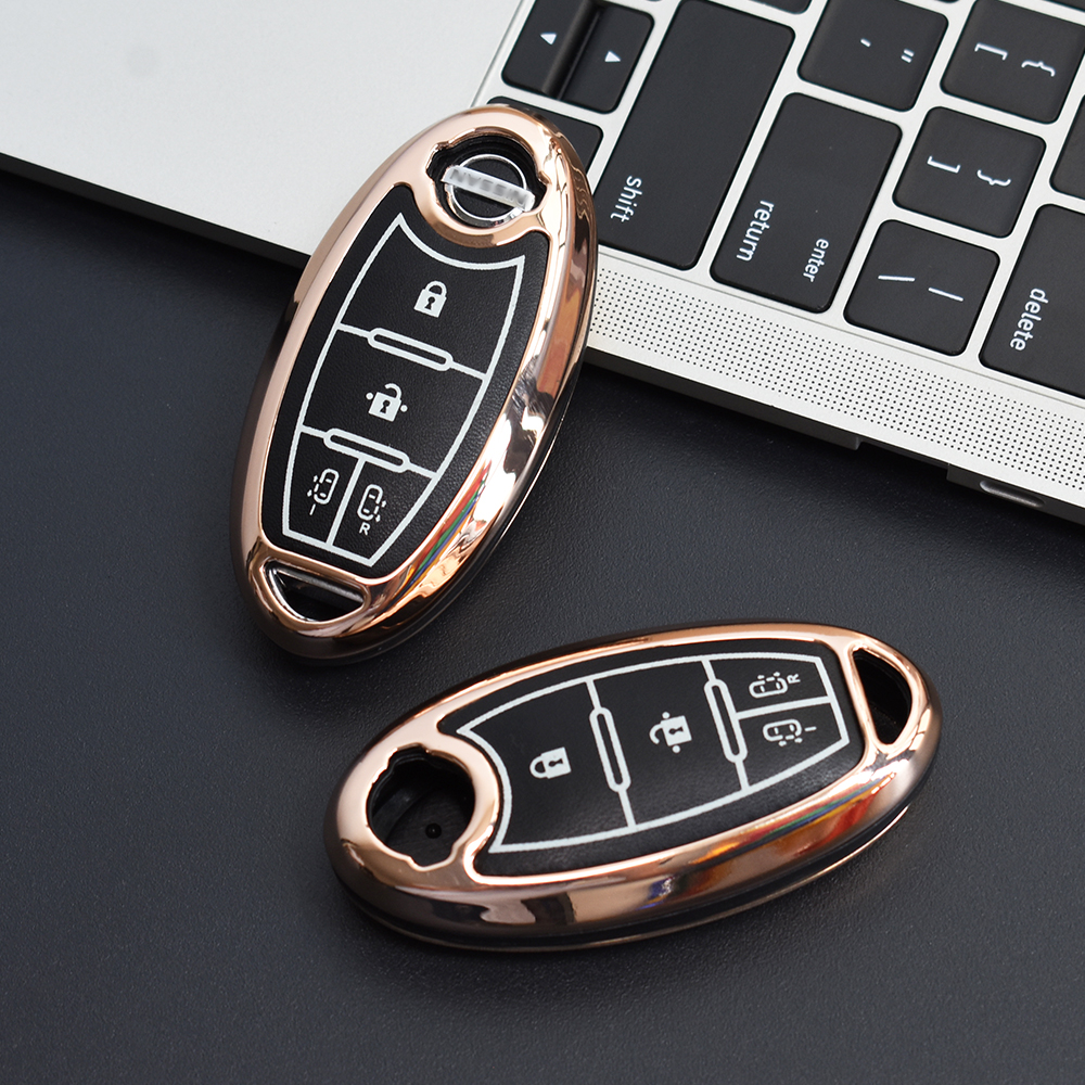 ONTTO 日産との互換性がある スマートキーケース インテリジェントキー用 ニッサン キーカバー 両側スライド 4ボタン キーバッグ アクセサリー