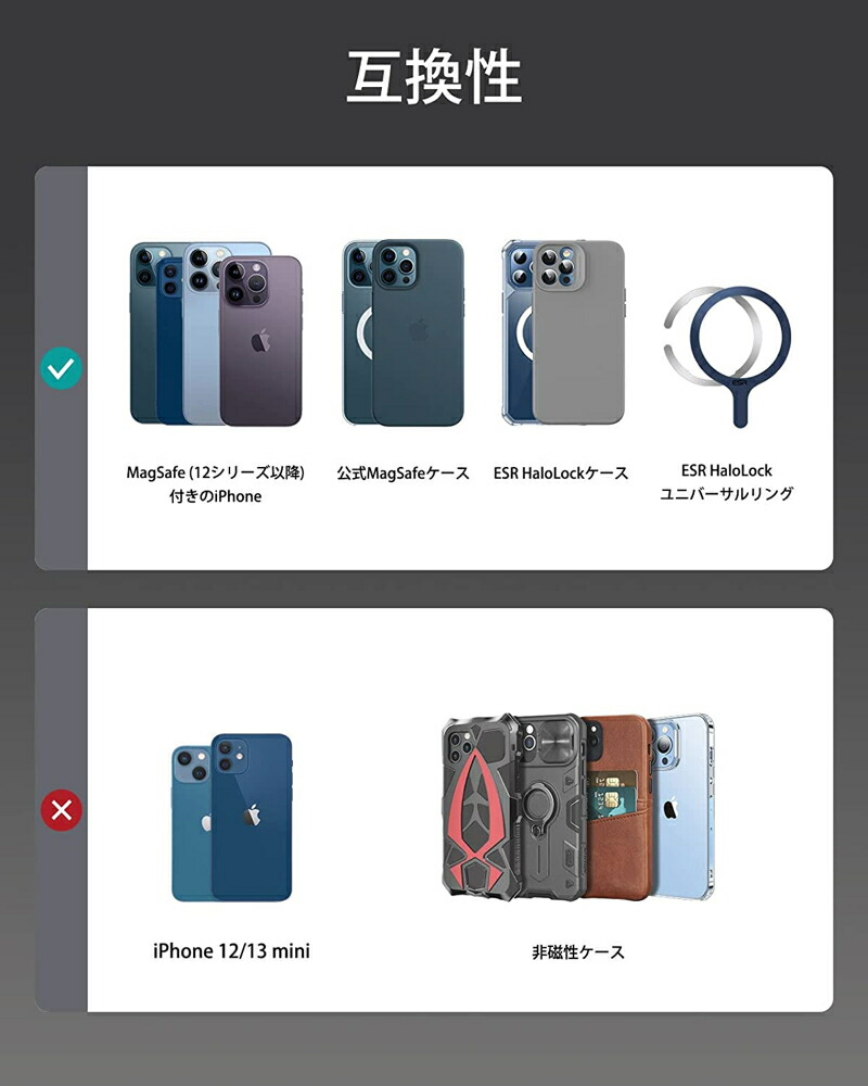 ESR MagSafe財布 MagSafeカードケース ビーガンレザー財布(HaloLock) 落下防止ホルダー iPhone 15 15Pro 15Plus 15Pro MAX 14 13 12シリーズ対応 磁気財布 カード3枚収納 MagSafeアクセサリー：GoodHammond