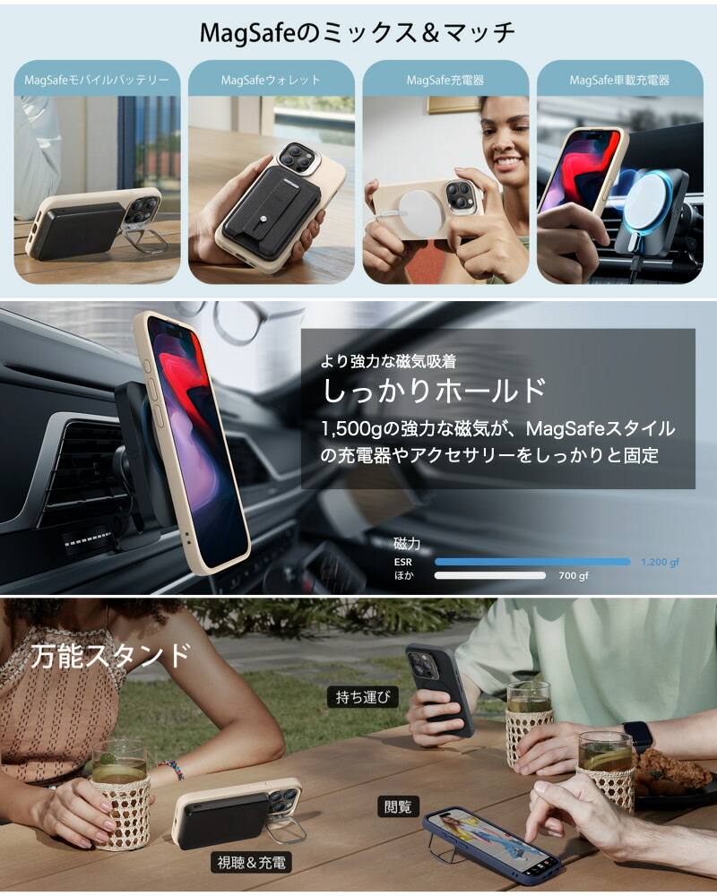 ESR iPhone 15 ケース iPhone 15Pro 15Plus 15Pro Max ケース カバー 隠しカメラスタンド 磁気ケース HaloLock付き MagSafe スタンド付き シリコンケース おしゃれ 可愛い マグセーフ シリコンカバー：GoodHammond