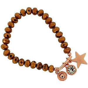 ブレスレット アクセサリ— tocローズgoldtoneゴムtoc ladies rosegoldtone star charm brown bead elasticated