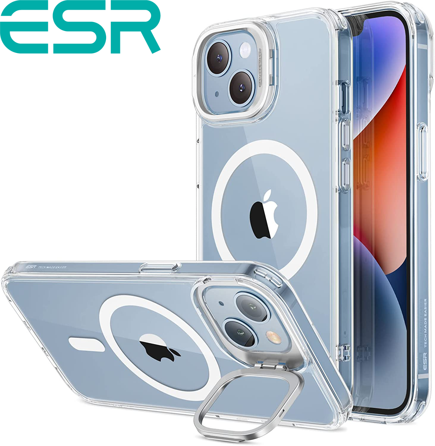 ESR iPhone 14 13 14 Plus 14 Pro Max ケース キックスタンド HaloLock 付きケース MagSafe 対応 スタンド付き 米軍MIL規格の保護 カメラリング スタンド内蔵 傷防止背面 クリア Classic Kickstand Case with HaloLock for iPhone 14 13 14 Plus 14 Pro Max ：ナイコムオンラインストア